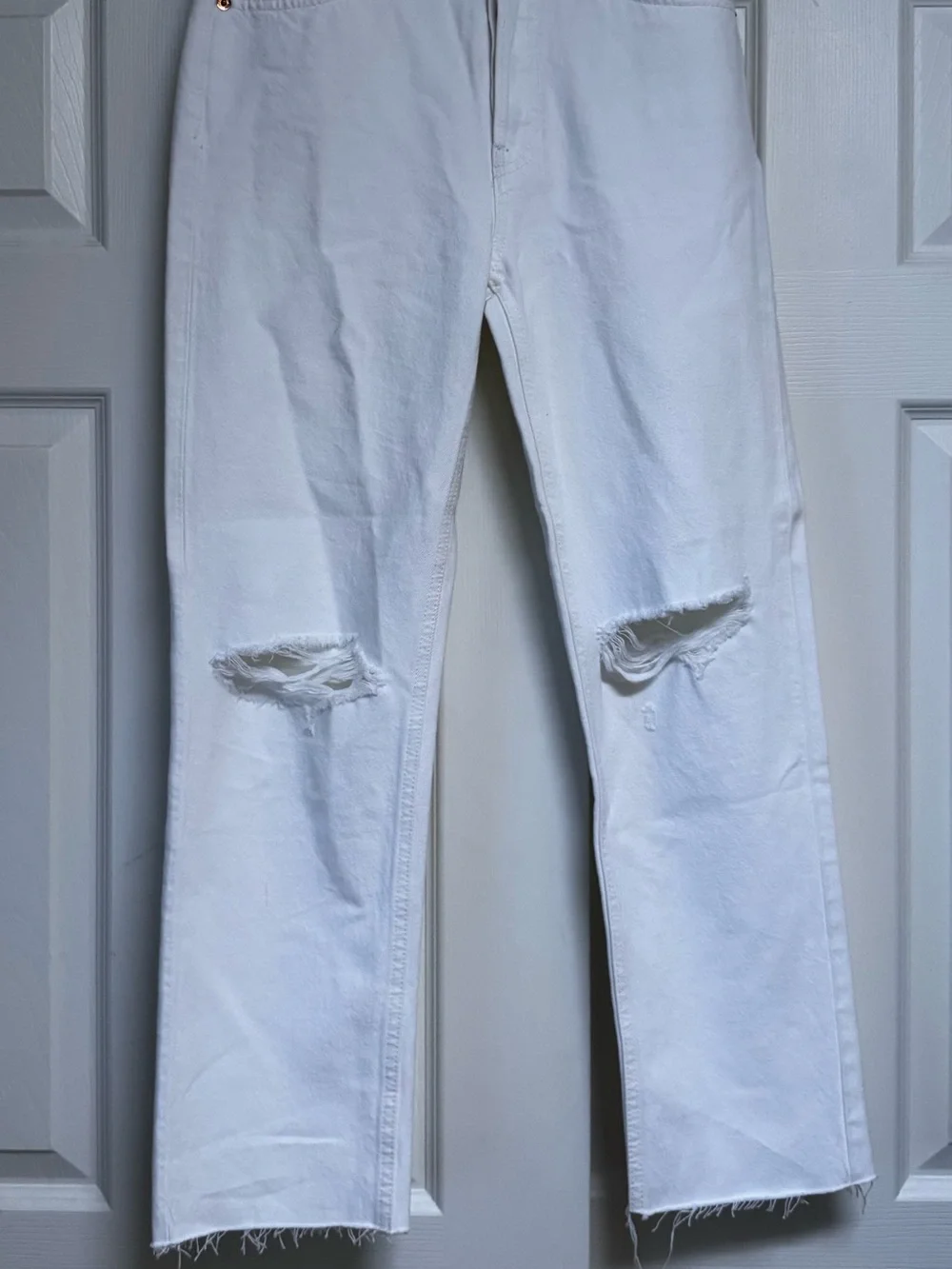 Re/Done White Distressed Straight Leg High-Rise Jeans - Size 25 NWT